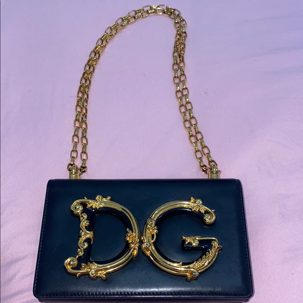 Dolce & Gabbana Black and Gold Crossbody Bag with Chain Strap